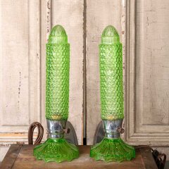 #41151 - Antique&nbsp;Art&nbsp;Deco&nbsp;Green&nbsp;Glass&nbsp;Torpedo&nbsp;Lamps&nbsp;image
