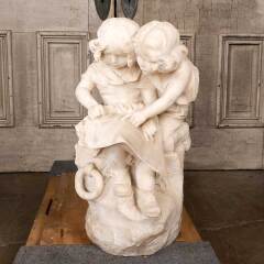 #52153 - Antique&nbsp;Alabaster&nbsp;Statue&nbsp;of&nbsp;Two&nbsp;Girls&nbsp;Reading&nbsp;image