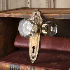 #52532 - Antique&nbsp;Glass&nbsp;&&nbsp;Brass&nbsp;Door&nbsp;Hardware&nbsp;Set&nbsp;image