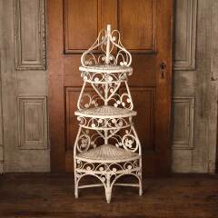 #53353 - Vintage&nbsp;White&nbsp;Wicker&nbsp;Corner&nbsp;Etagere&nbsp;Shelf&nbsp;image