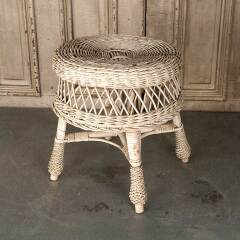 #53355 - Vintage&nbsp;White&nbsp;Woven&nbsp;Wicker&nbsp;Rattan&nbsp;Stool&nbsp;image