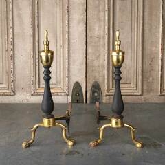 #53818 - Pair&nbsp;of&nbsp;Vintage&nbsp;Brass&nbsp;&&nbsp;Cast&nbsp;Iron&nbsp;Andirons&nbsp;image