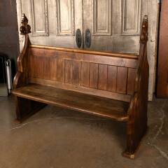 #54126 - 57x48&nbsp;Antique&nbsp;Wood&nbsp;Church&nbsp;Pew&nbsp;Bench image