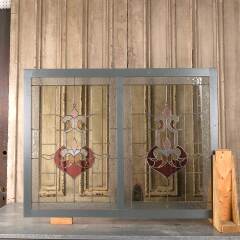 #54344 - 46x35&nbsp;Vintage&nbsp;2&nbsp;Panel&nbsp;Stained&nbsp;Glass&nbsp;Window&nbsp;image