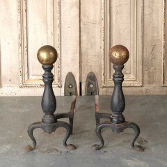 #54980 - Pair&nbsp;of&nbsp;Vintage&nbsp;Brass&nbsp;&&nbsp;Cast&nbsp;Iron&nbsp;Andirons&nbsp;image