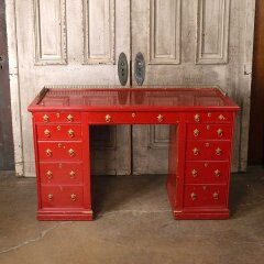 #55465 - Vintage&nbsp;Wood&nbsp;Desk&nbsp;with&nbsp;Brass&nbsp;Hardware&nbsp;image
