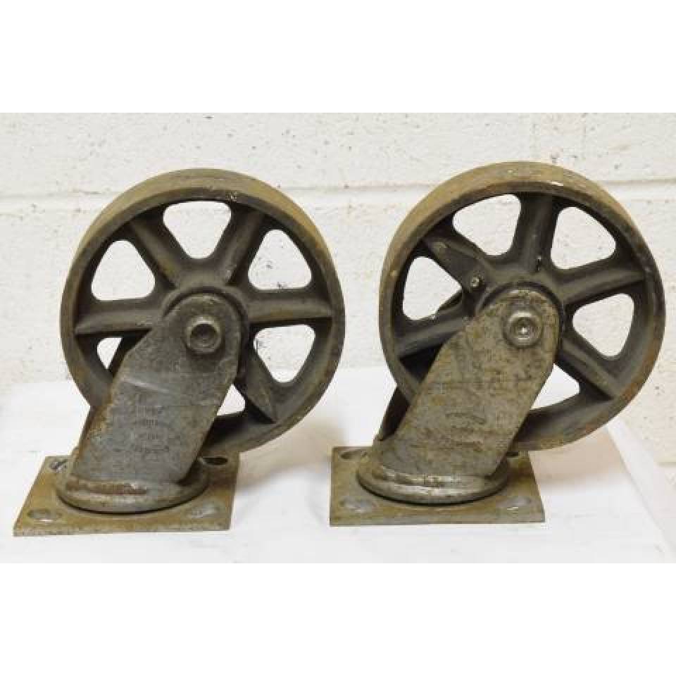 Industrial Salvage Distressed Metal Cylindrical Wheels 1 14 inch diameter Vintage Metal Casters Rusty Furniture Legs Set of 4