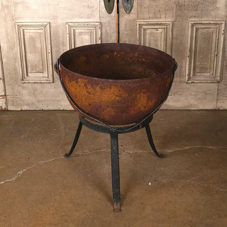 23" Antique Cast Iron Metal Cauldron & Base image 1
