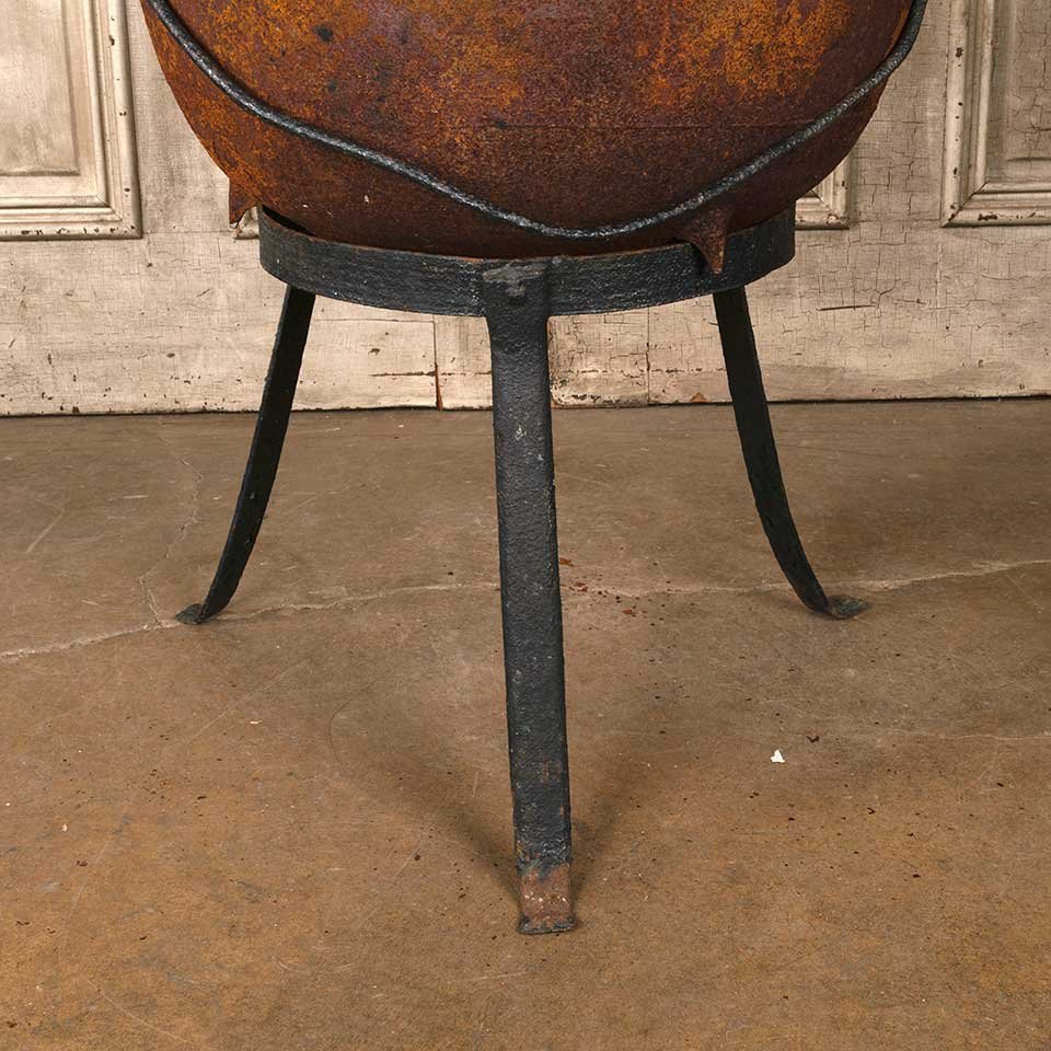 23" Antique Cast Iron Metal Cauldron & Base image 2