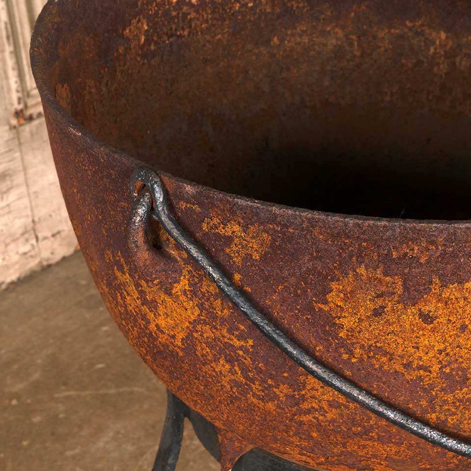 23" Antique Cast Iron Metal Cauldron & Base image 3