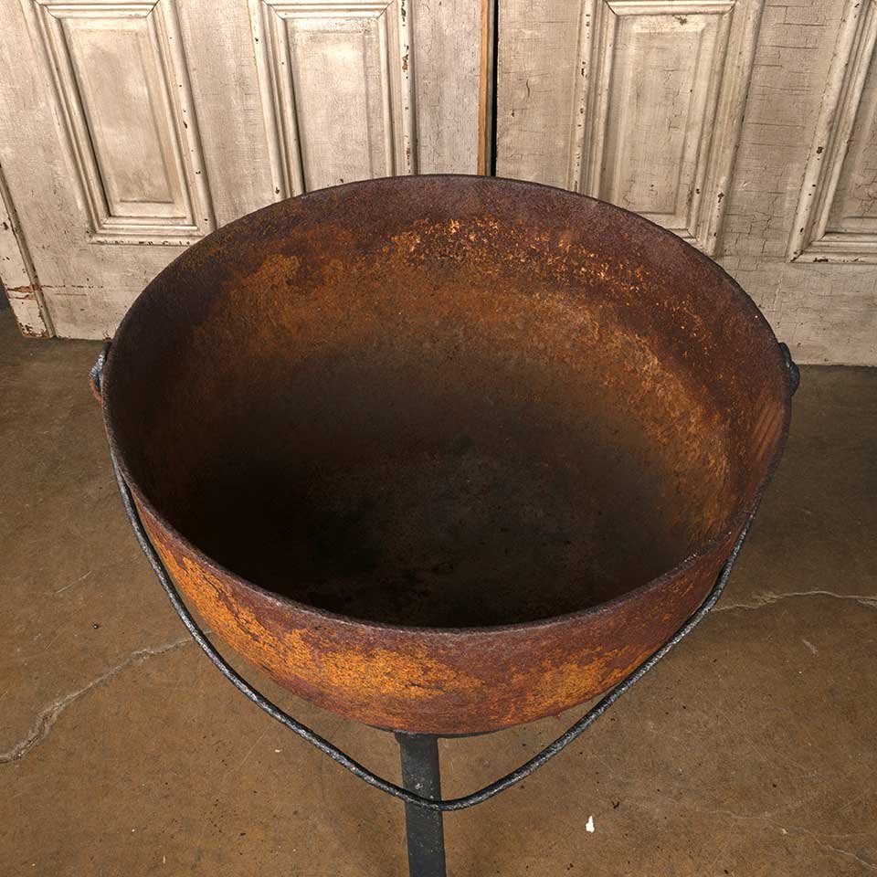 23" Antique Cast Iron Metal Cauldron & Base image 4