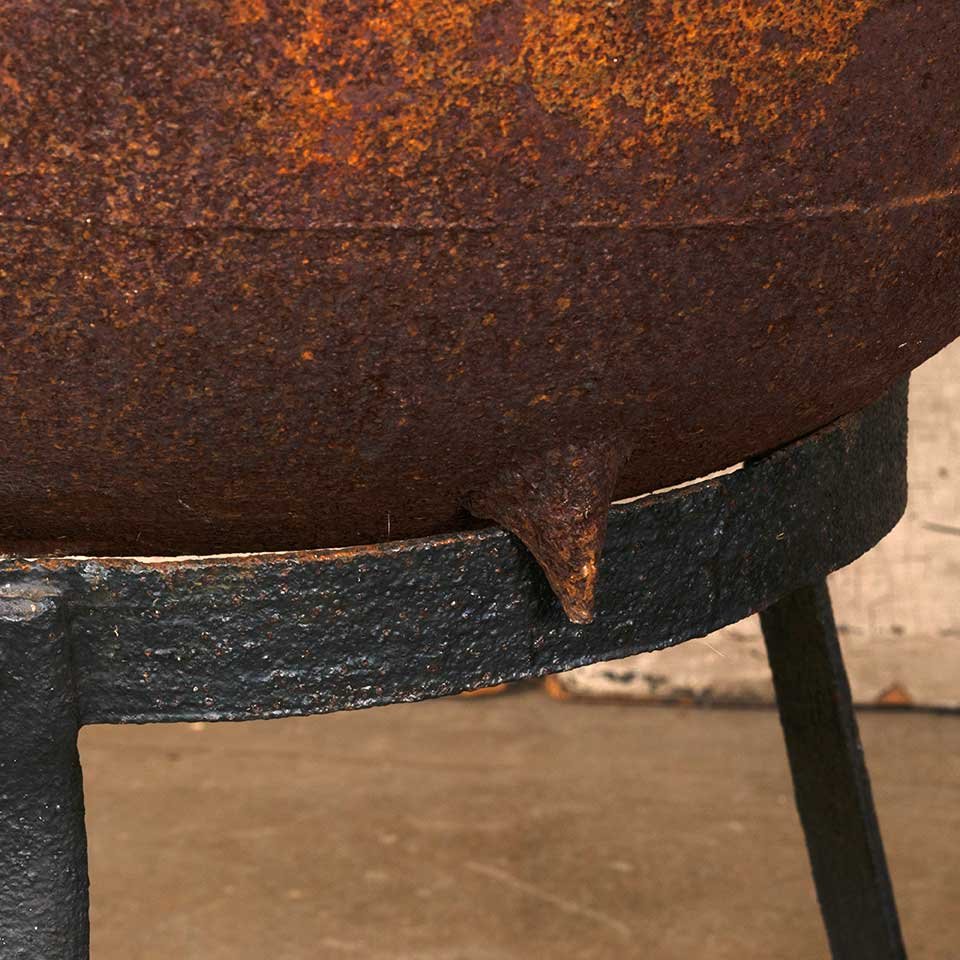 23" Antique Cast Iron Metal Cauldron & Base image 5