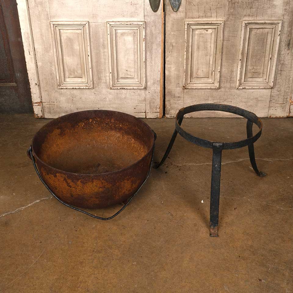 23" Antique Cast Iron Metal Cauldron & Base image 6