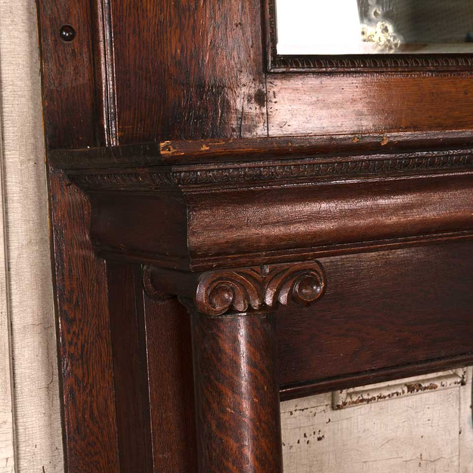 60x89 Antique Oak Fireplace Mantel w/ Mirror image 4