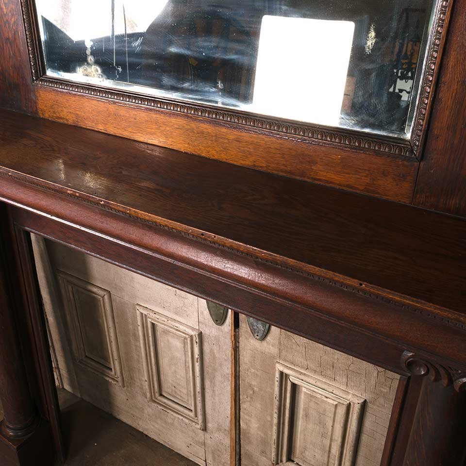 60x89 Antique Oak Fireplace Mantel w/ Mirror image 6