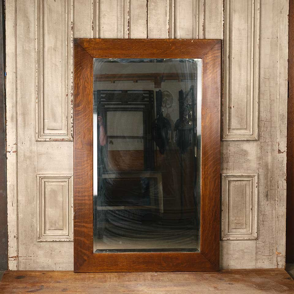 38x60 Antique Oak Framed Beveled Mirror image 1
