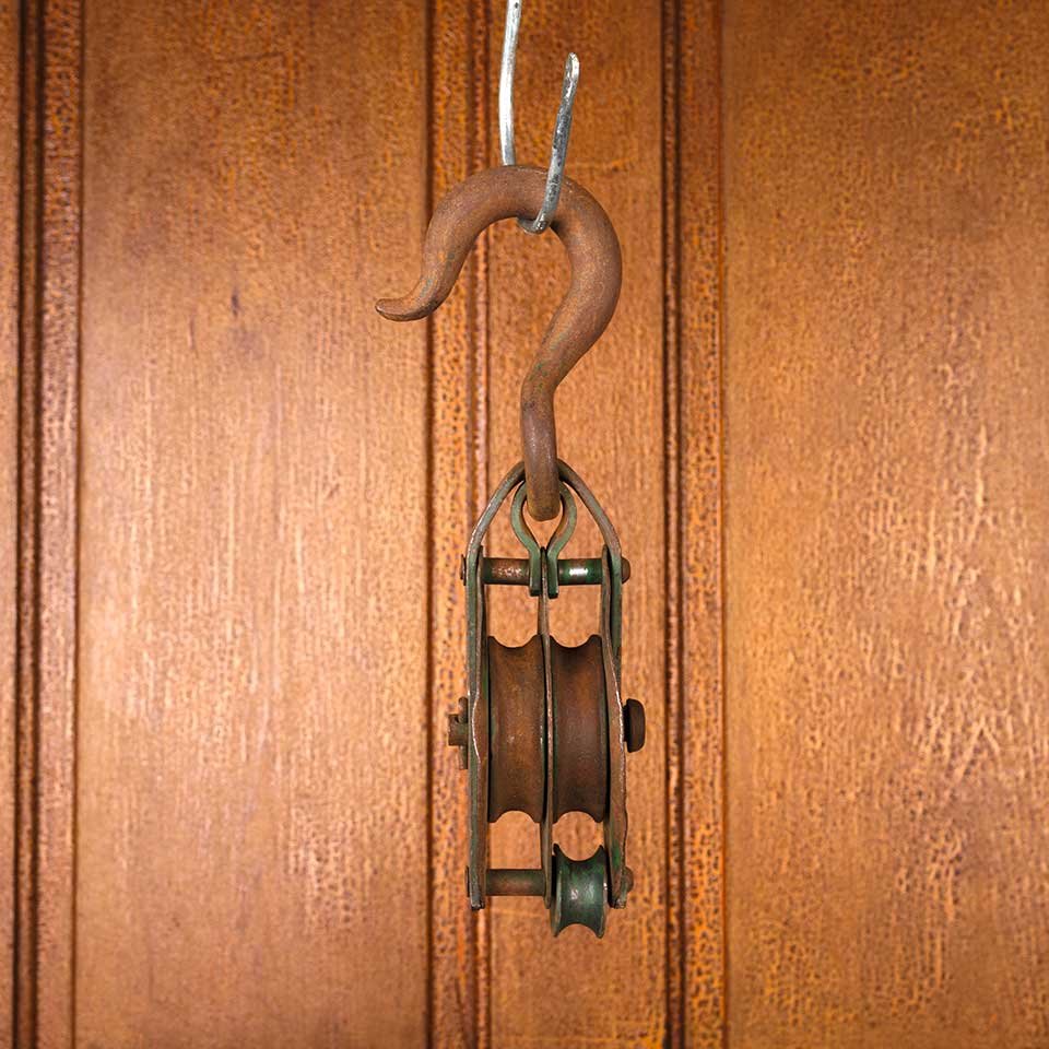 3x9 Antique Cast Iron Metal Pulley & Hook image 1