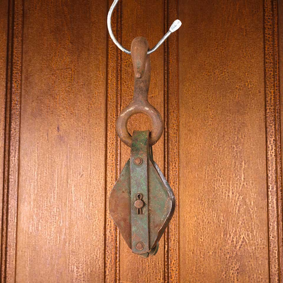 3x10 Antique Cast Iron Metal Pulley & Hook image 2
