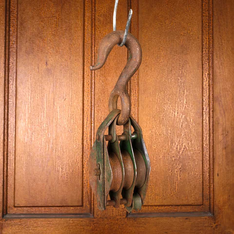 3x10 Antique Cast Iron Metal Pulley & Hook image 3
