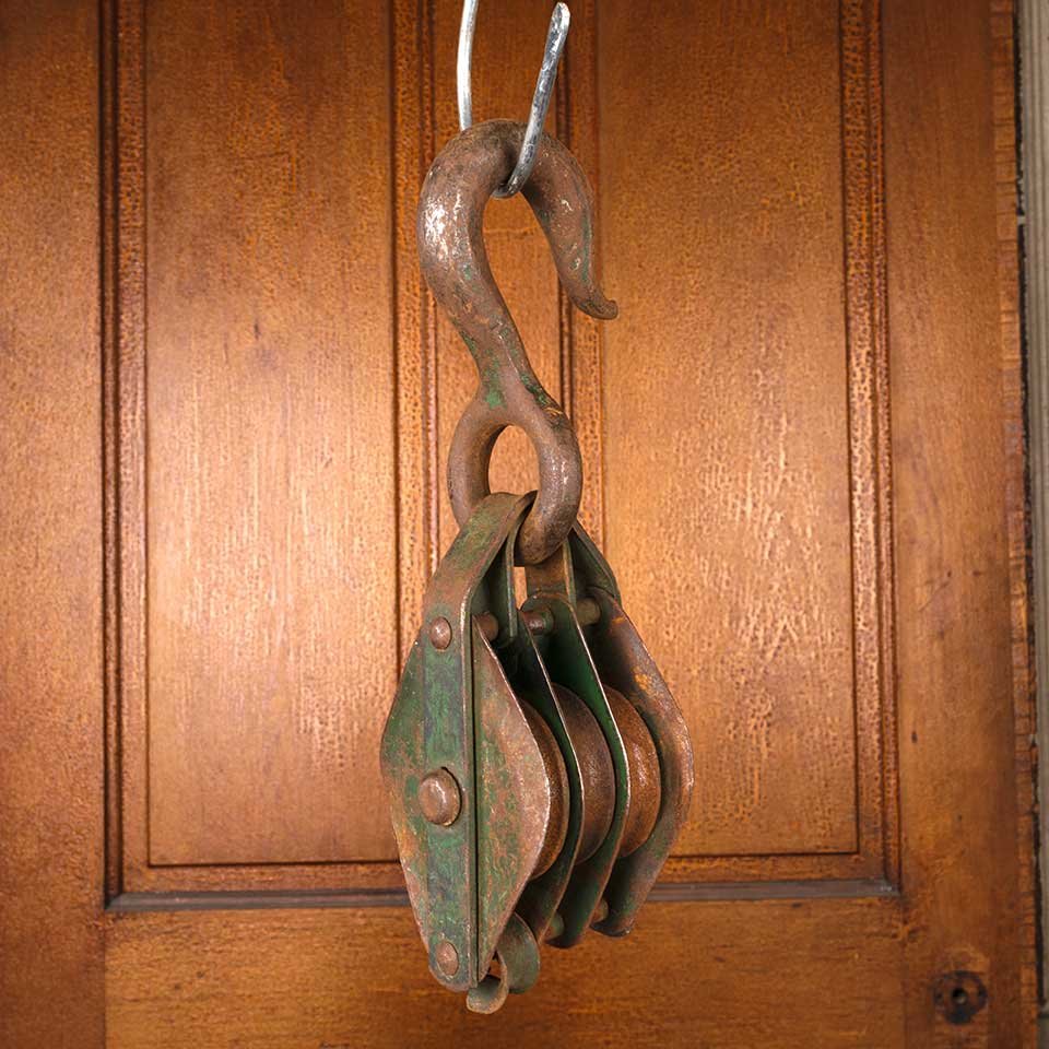 3x10 Antique Cast Iron Metal Pulley & Hook image 1