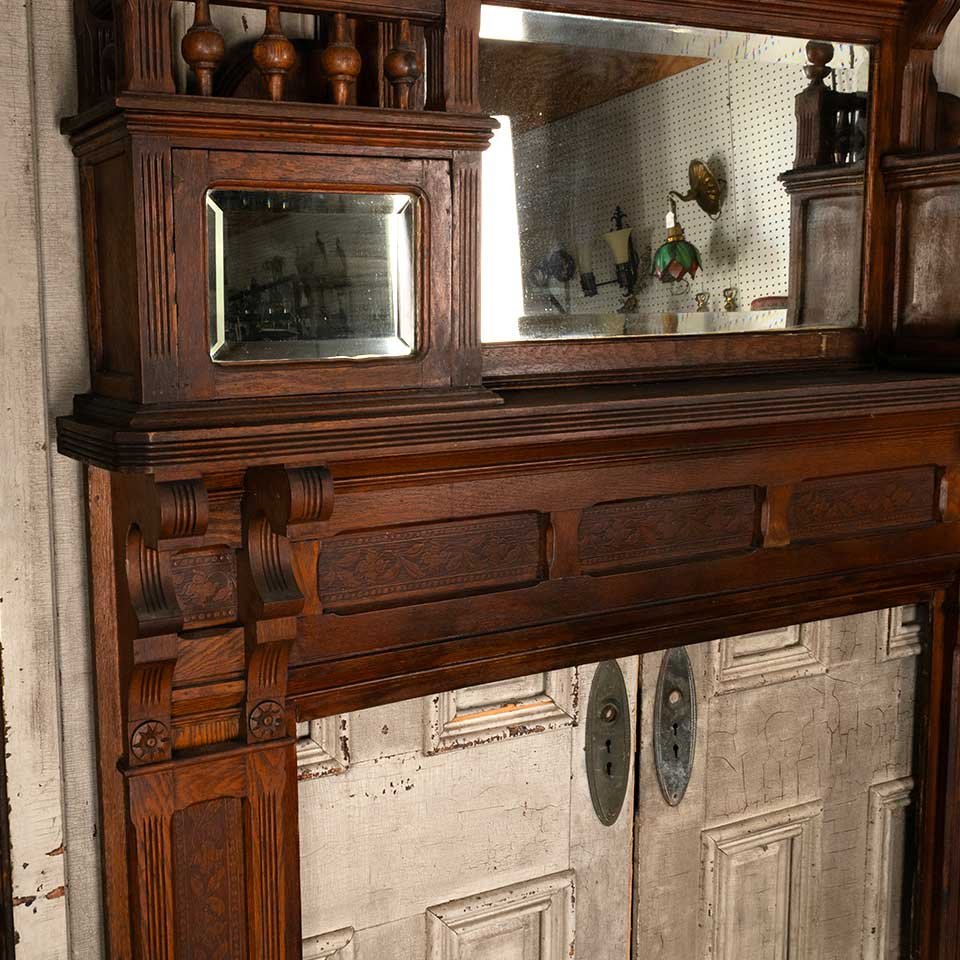 66x90 Antique Oak Fireplace Mantel w/ Mirror image 3