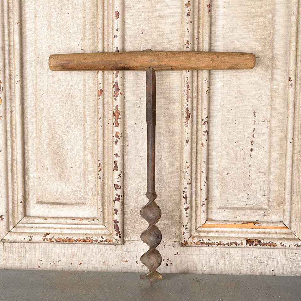 Antique Iron & Wood Hand Auger image 1