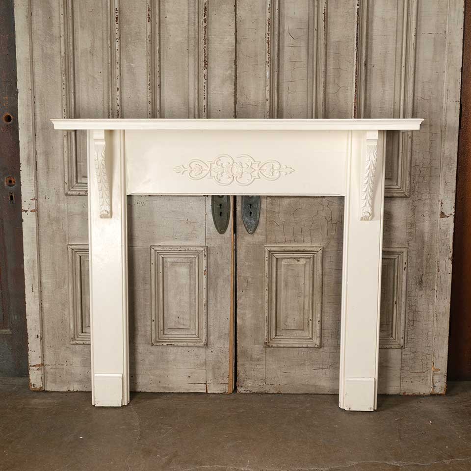 56x47 Antique Painted Wood Fireplace Mantel image 1