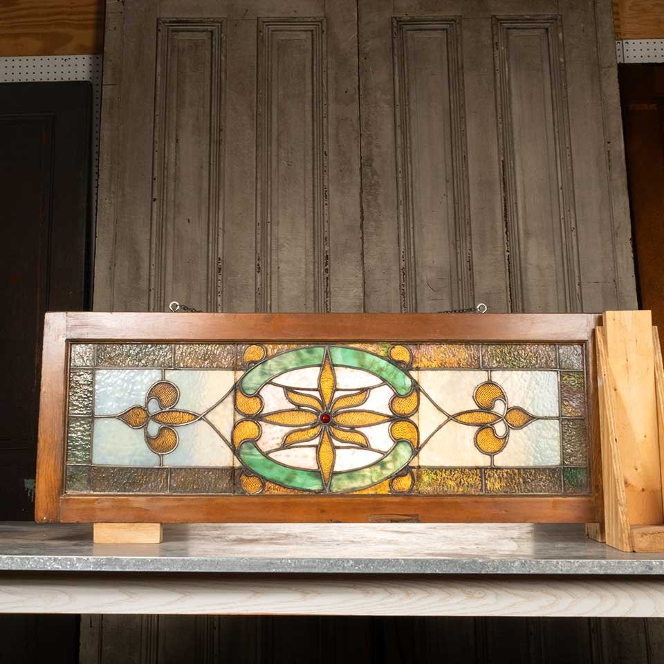 44x16 Antique Stained Glass Window Sash image 1