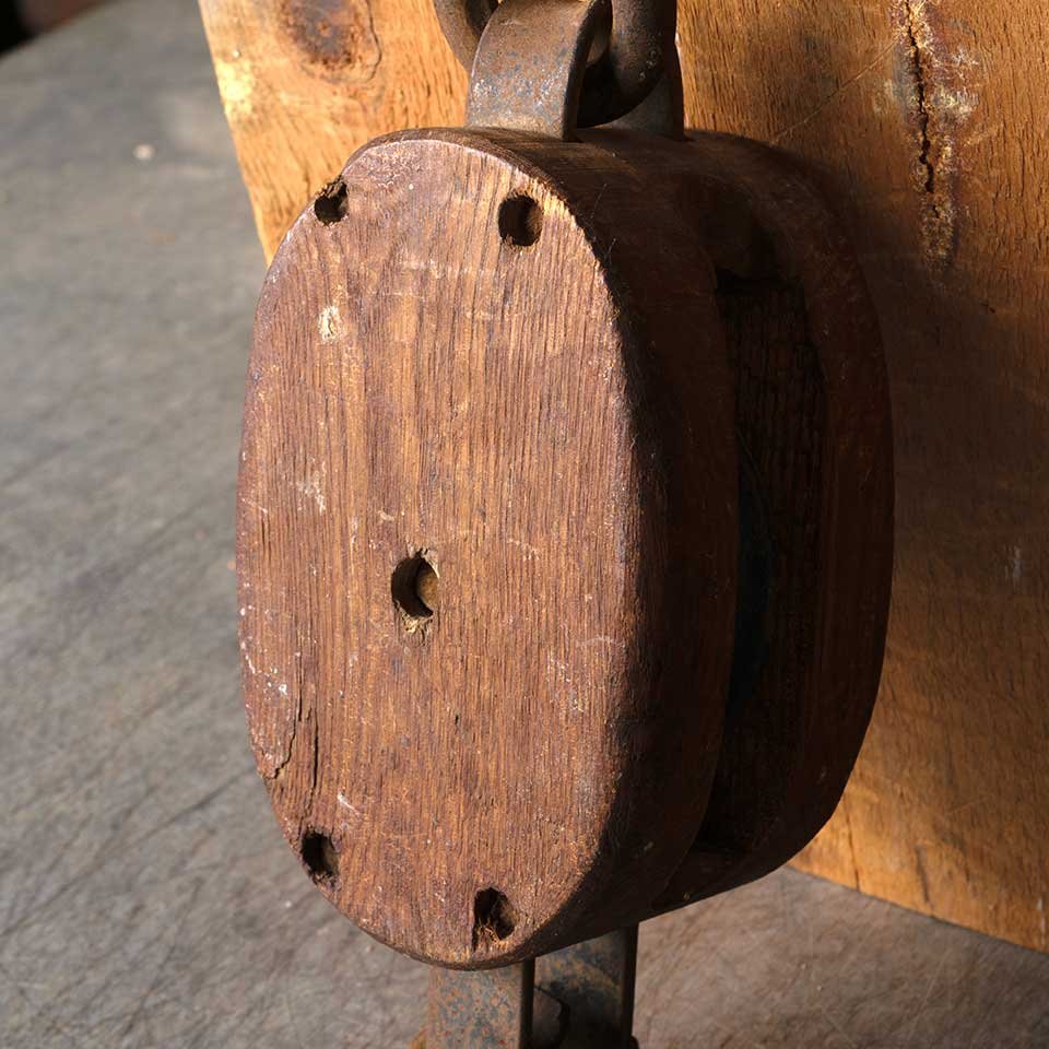 Antique Wood & Cast Iron Barn Pulley image 5