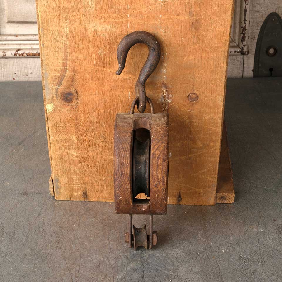 Antique Wood & Cast Iron Barn Pulley image 2