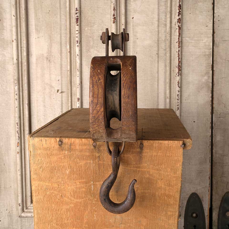 Antique Wood & Cast Iron Barn Pulley image 1