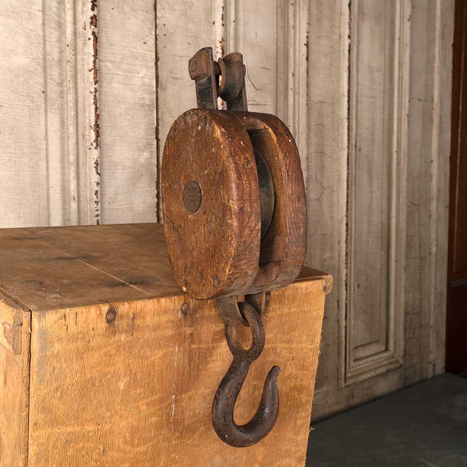 Antique Wood & Cast Iron Barn Pulley image 8