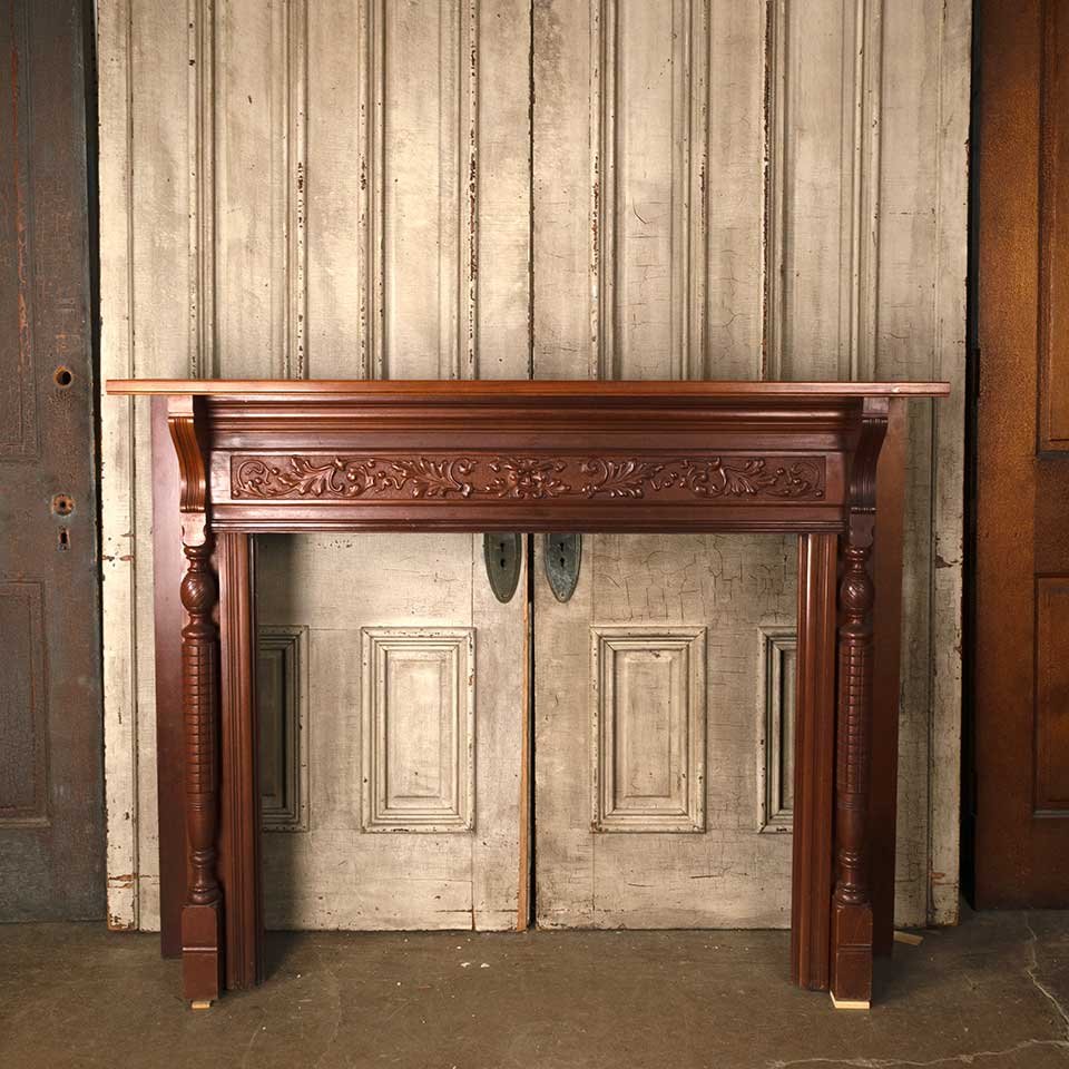 60x48 Antique Carved Wood Fireplace Mantel image 1