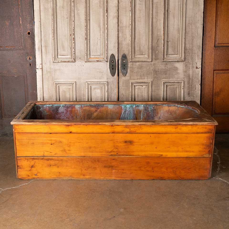 28x68 Copper Bathtub with Pine Wood Apron image 2