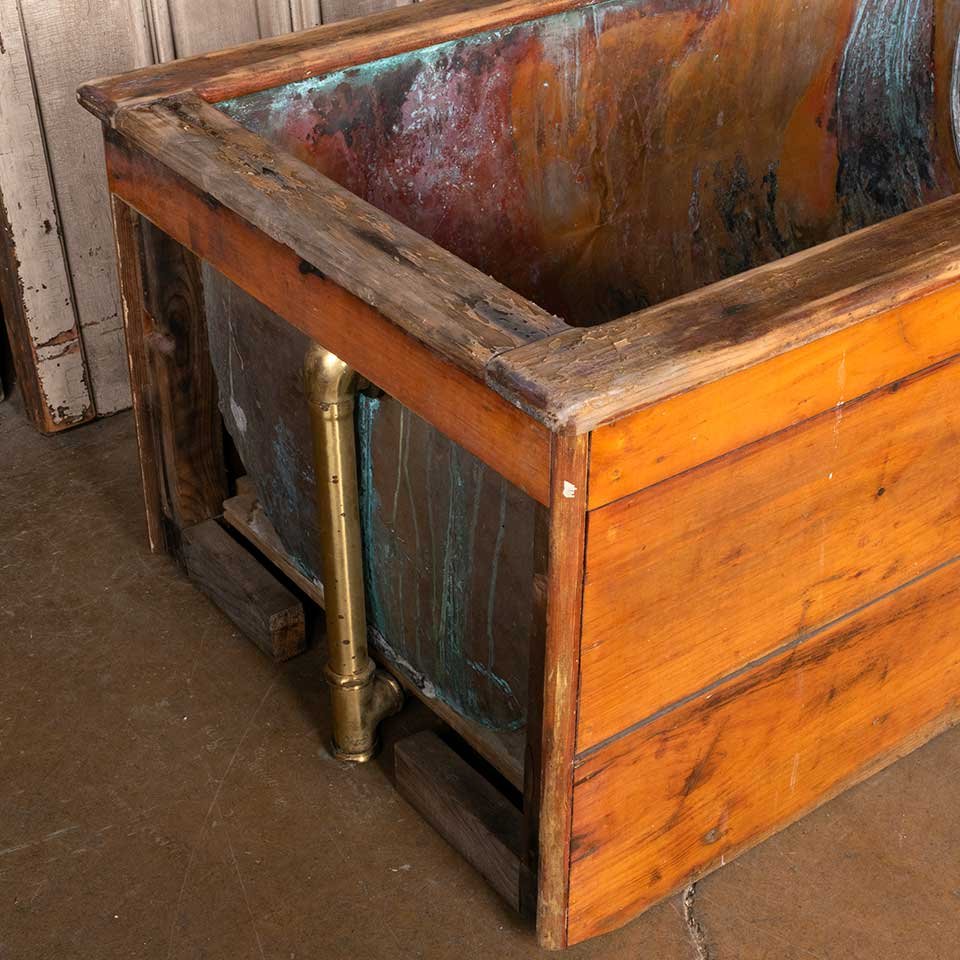 28x68 Copper Bathtub with Pine Wood Apron image 4