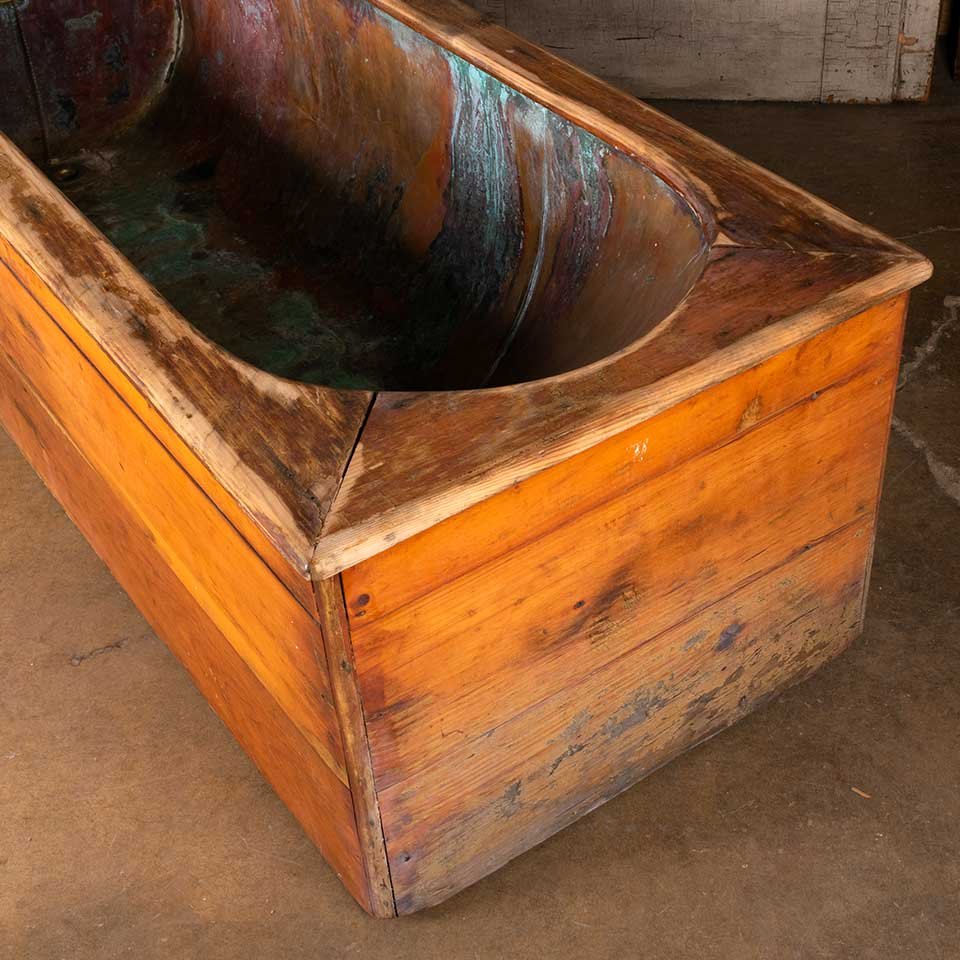 28x68 Copper Bathtub with Pine Wood Apron image 5
