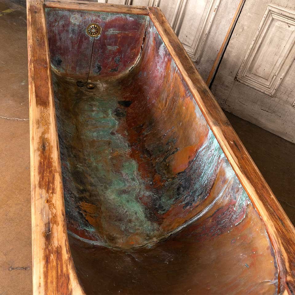 28x68 Copper Bathtub with Pine Wood Apron image 6