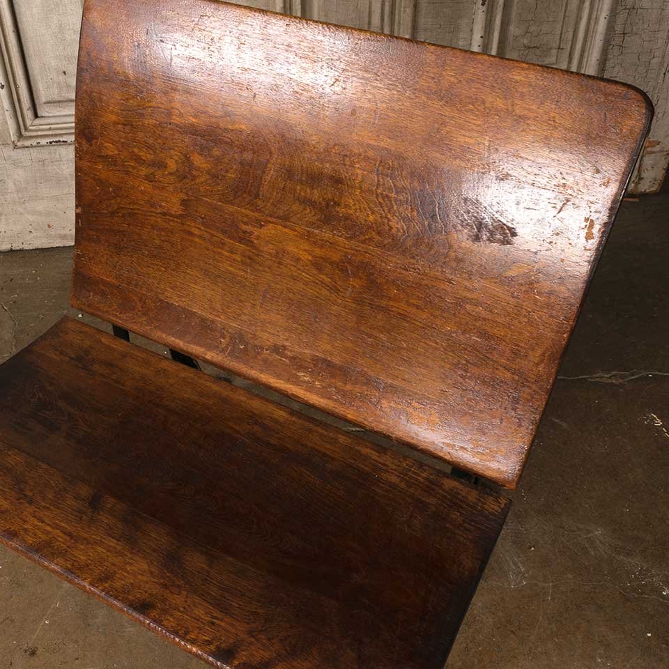 Antique Metal & Wood School Desk Seat image 4