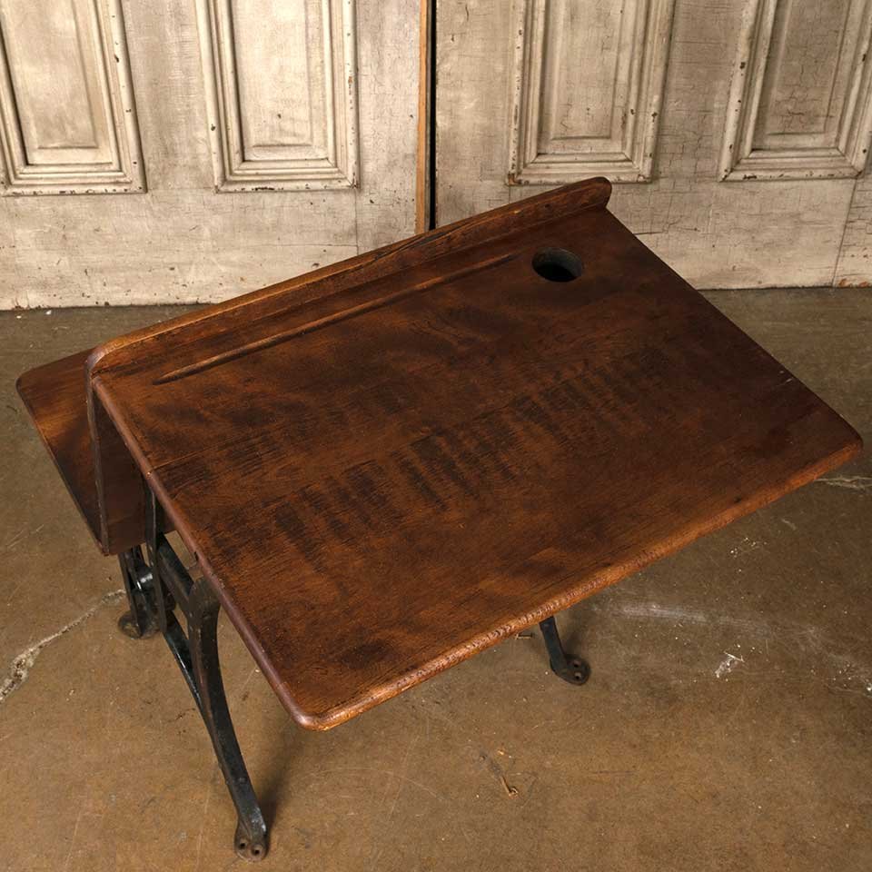 Antique Metal & Wood School Desk image 6