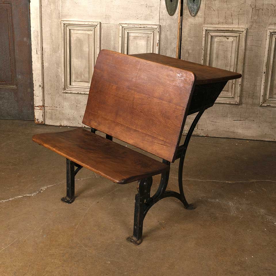 Antique Metal & Wood School Desk image 1
