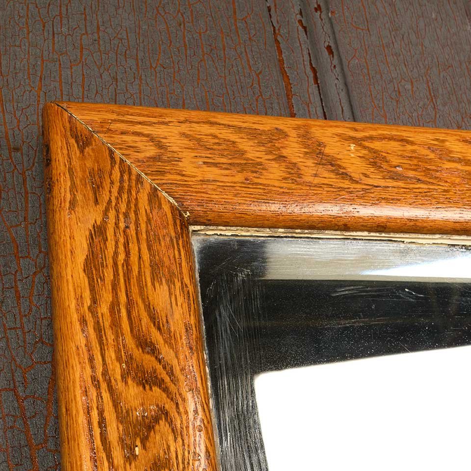 Antique Oak Framed Beveled Glass Mirror image 2