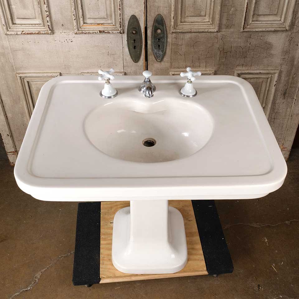 Antique Porcelain Pedestal Bathroom Sink image 3