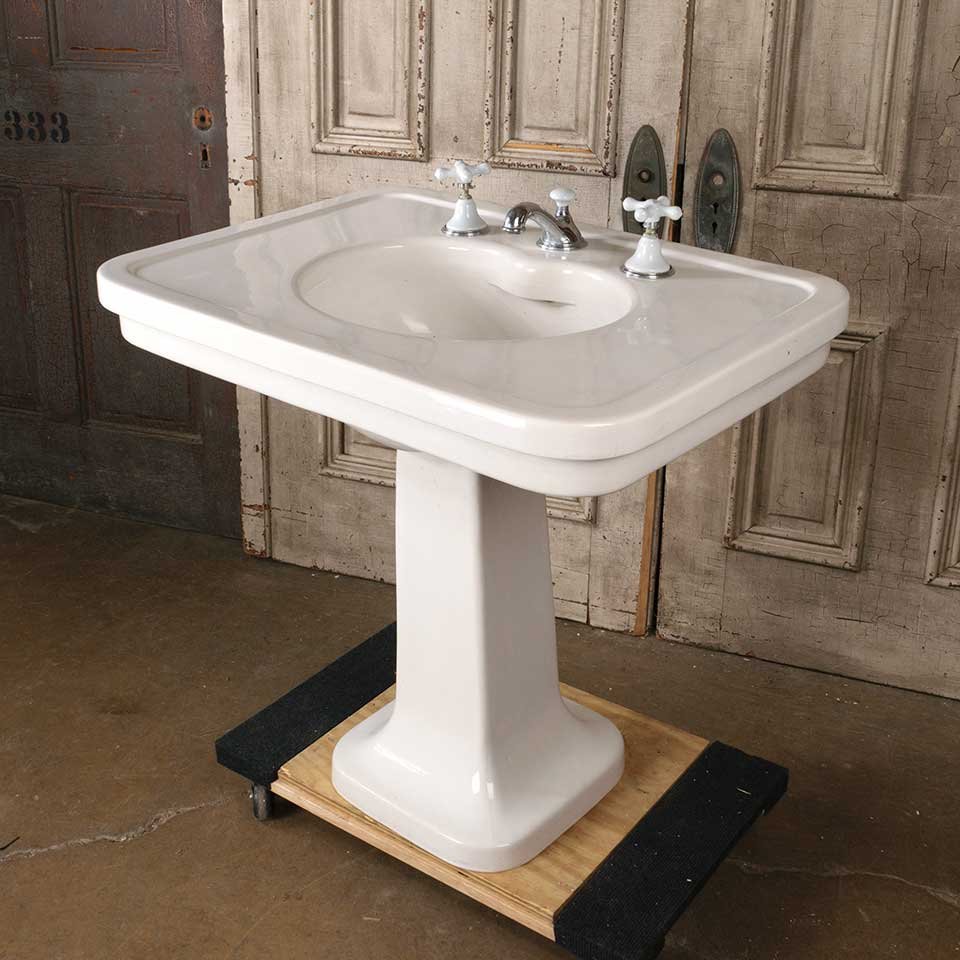 Antique Porcelain Pedestal Bathroom Sink image 7