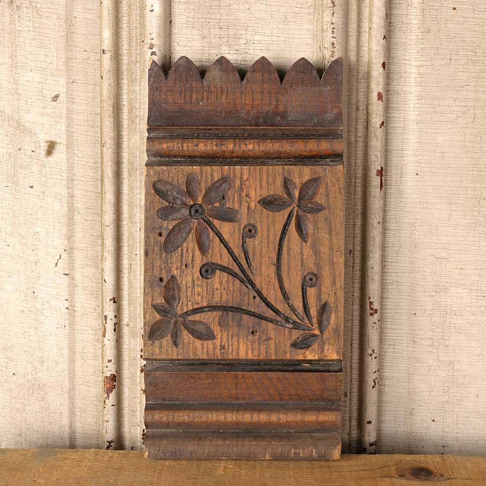 Antique Carved Oak Wood Rosette Trim Block image 1