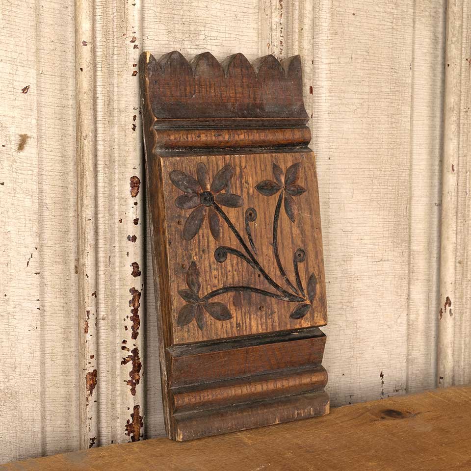 Antique Carved Oak Wood Rosette Trim Block image 5