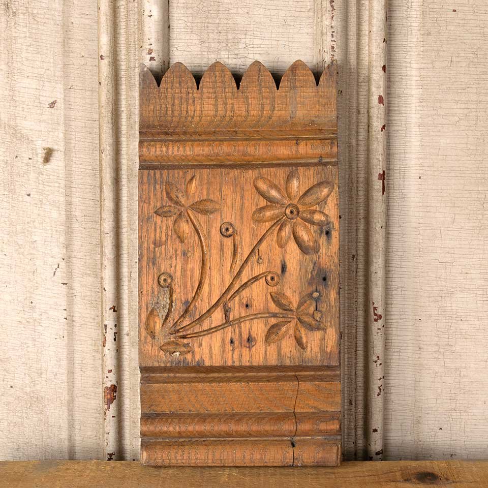 Antique Carved Oak Wood Rosette Trim Block image 1