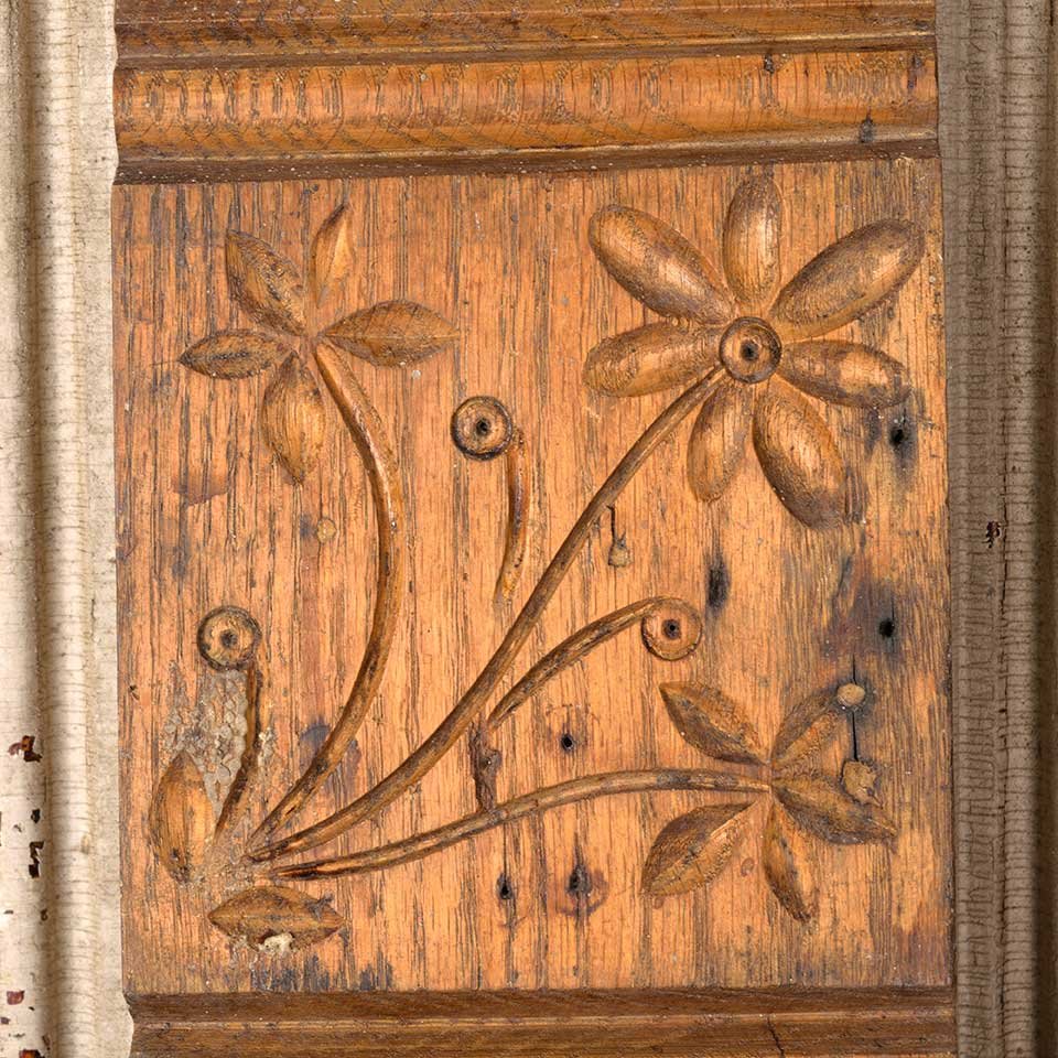 Antique Carved Oak Wood Rosette Trim Block image 4