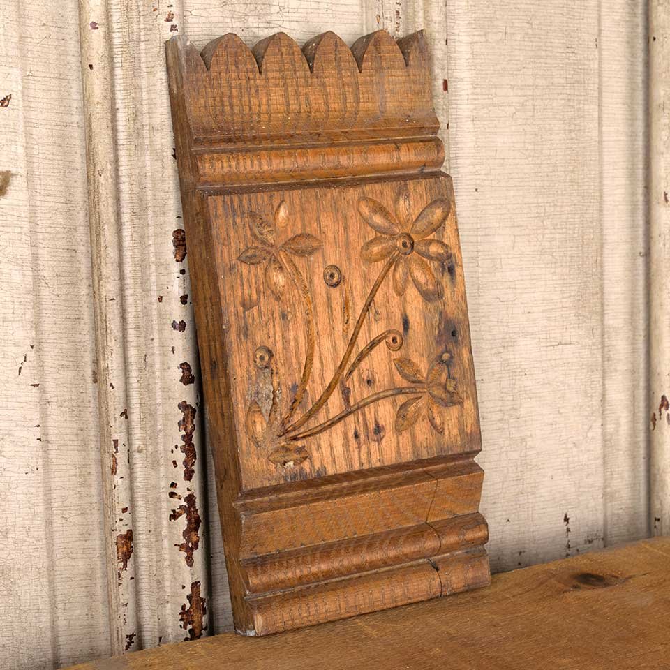Antique Carved Oak Wood Rosette Trim Block image 5