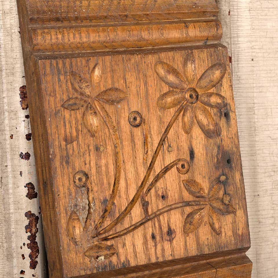 Antique Carved Oak Wood Rosette Trim Block image 6