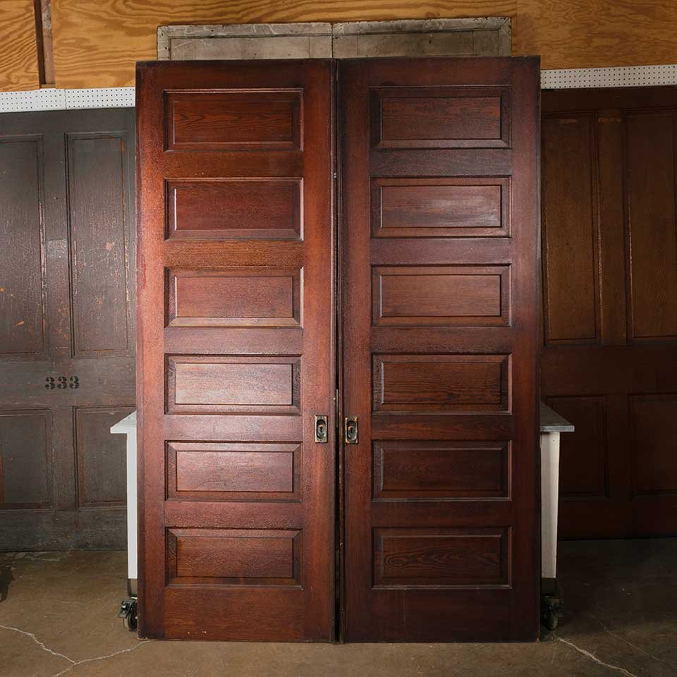 62x89 Antique 6 Panel Wood Pocket Doors image 5